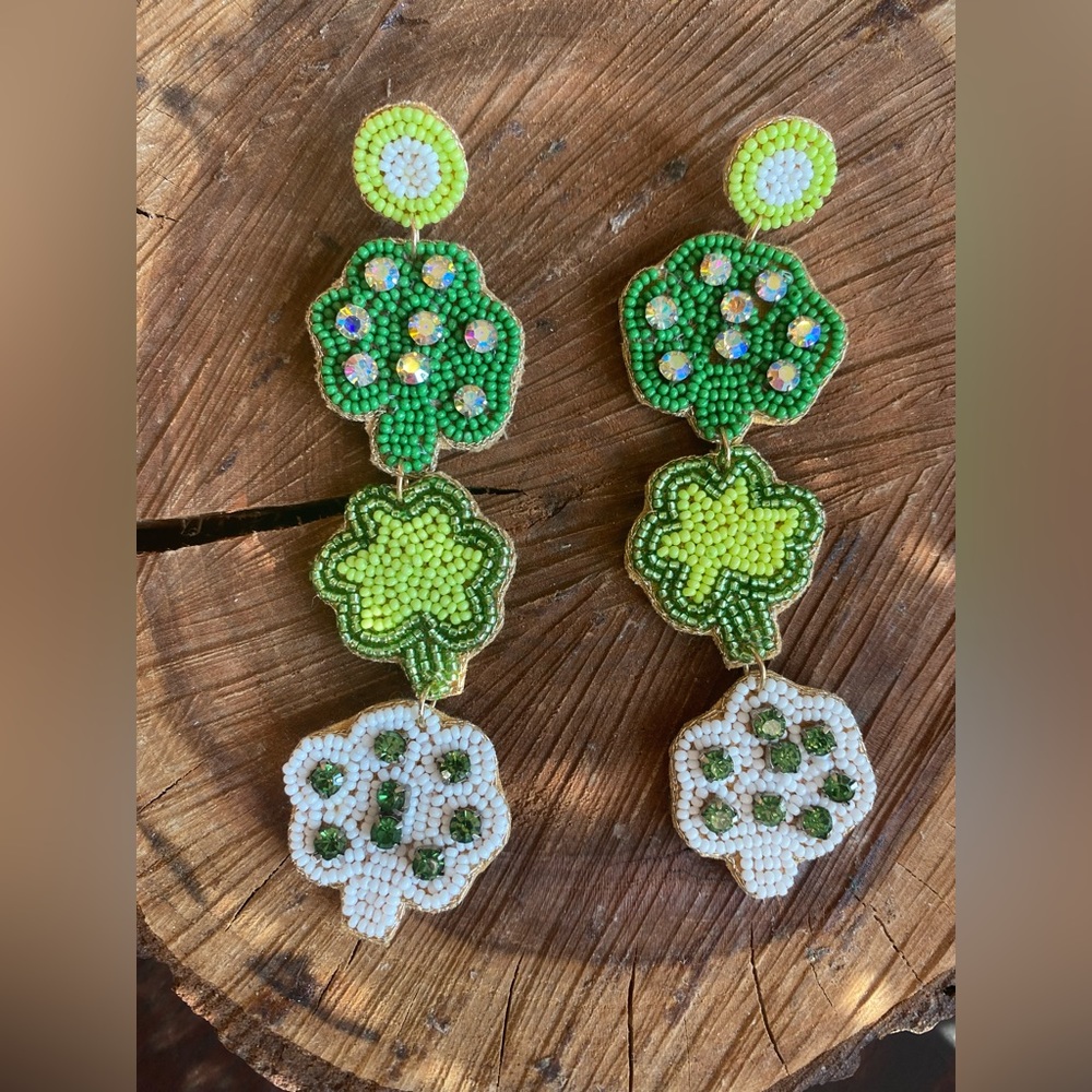 St. Patrick’s shamrock green Seed Bead holiday Earrings